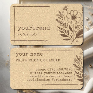 Carte De Visite Boutique Florale Rustique Fleur Kraft Papier Beige