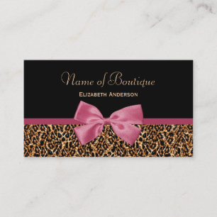 Carte De Visite Boutique Gold Leopard Fur Chic Mauve Pink Bow