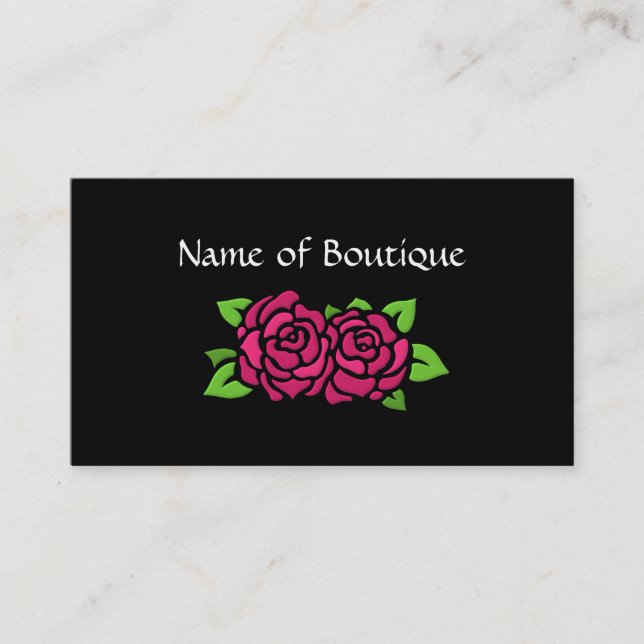 Carte De Visite Boutique rose et noire avec des roses (Devant)