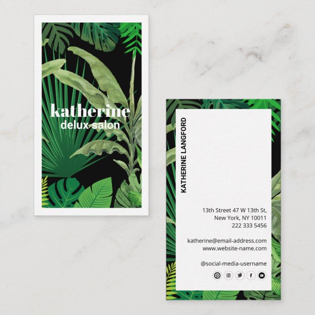 Carte De Visite Boutique & Salon moderne Tropical de luxe Noir (Devant / Derrière)