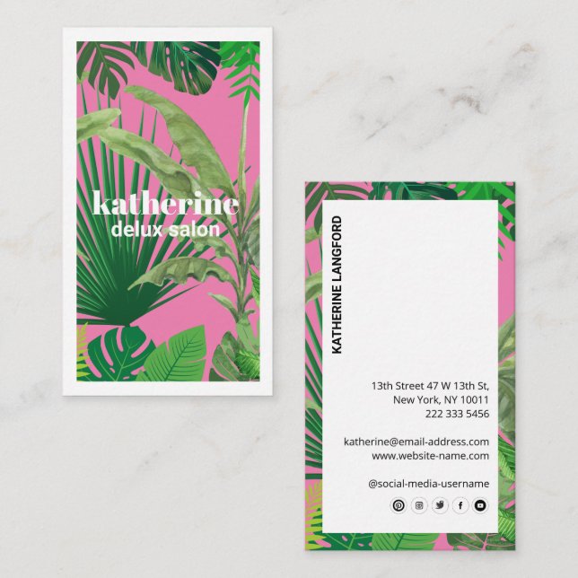 Carte De Visite Boutique & Salon moderne Tropical de luxe rose (Devant / Derrière)