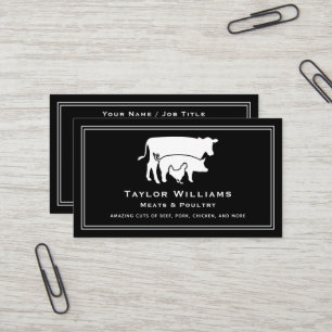 Carte De Visite Bouton noir blanc Viande de marché Vache porc poul
