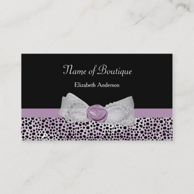 Carte De Visite Bow dentelle violette Rose avec Motif Cheetah (Devant)