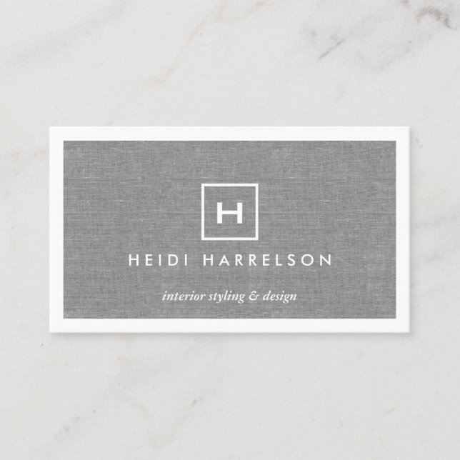 Carte De Visite BOX LOGO avec VOTRE INITIAL/MONOGRAM sur LINEN GRA (Devant)