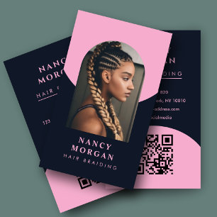 Carte De Visite Bracelet Cheveux Qr Code Arch Photo Rose Et Marine