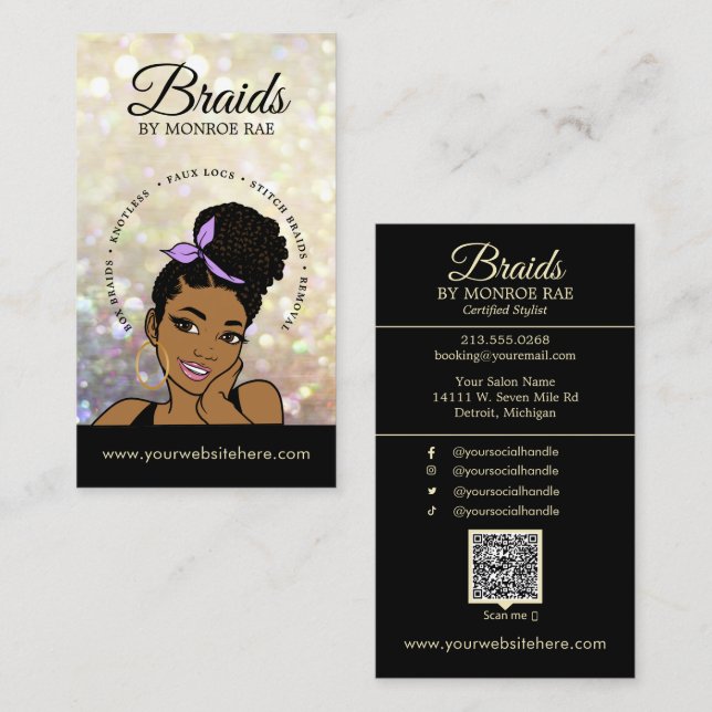 Carte De Visite Braider/Braids/Braids/Braiding/Salon - Code/Logo Q (Devant / Derrière)