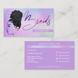 Carte De Visite Braider cheveux Braiding Stylist Salon Holographiq