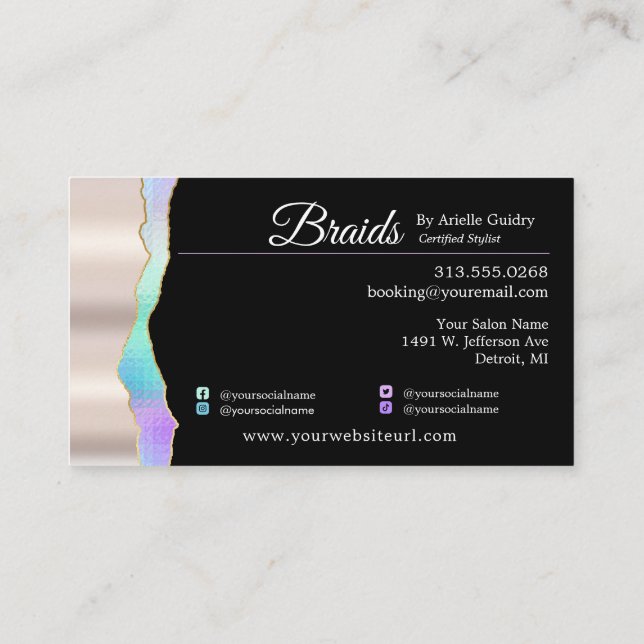 Carte De Visite Braiding cheveux Stylist Ajouter Photos Holographi (Dos)