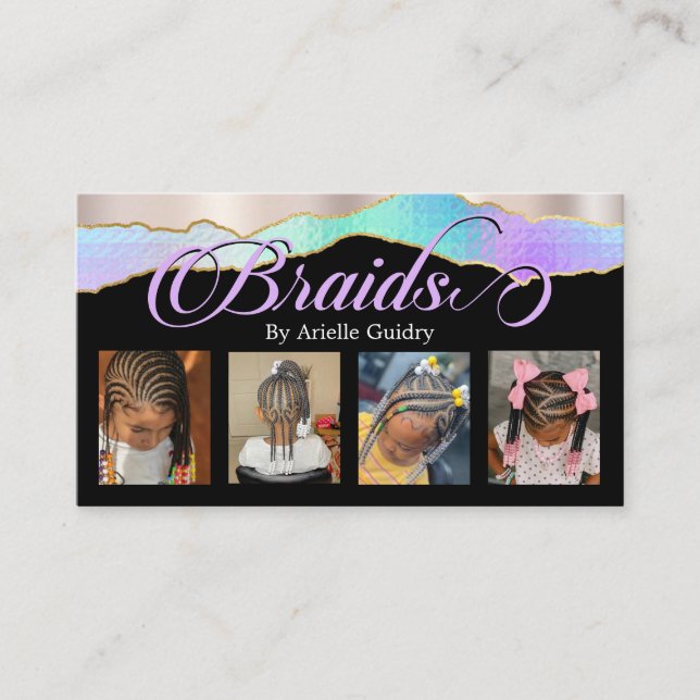 Carte De Visite Braiding cheveux Stylist Ajouter Photos Holographi (Devant)