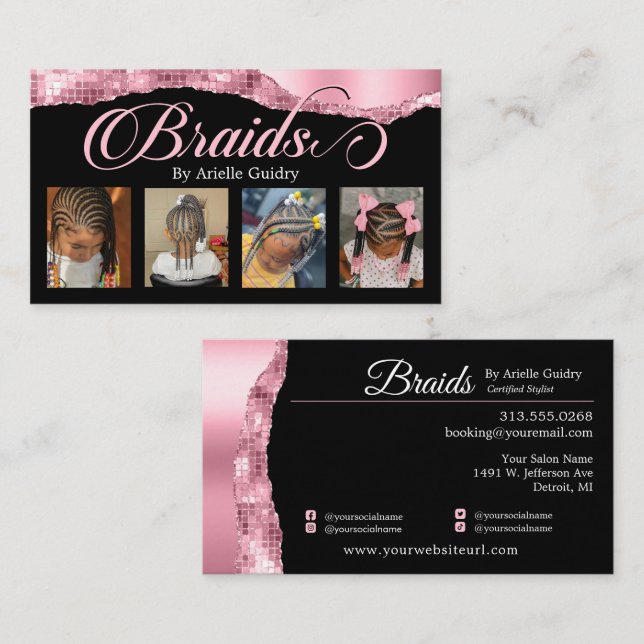 Carte De Visite Braids Hair Braiding Stylist Salon Ajouter Photos  (Devant / Derrière)
