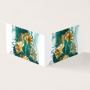 Carte De Visite Branche avec Feuilles d'or Ginko Biloba