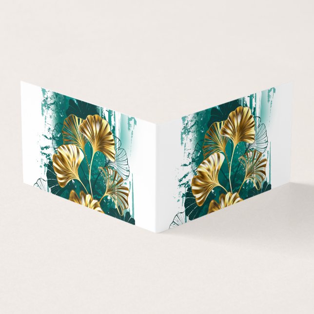 Carte De Visite Branche avec Feuilles d'or Ginko Biloba (Extérieur)