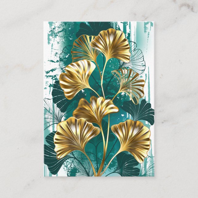 Carte De Visite Branche avec Feuilles d'or Ginko Biloba (Devant)