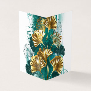Carte De Visite Branche avec Feuilles d'or Ginko Biloba