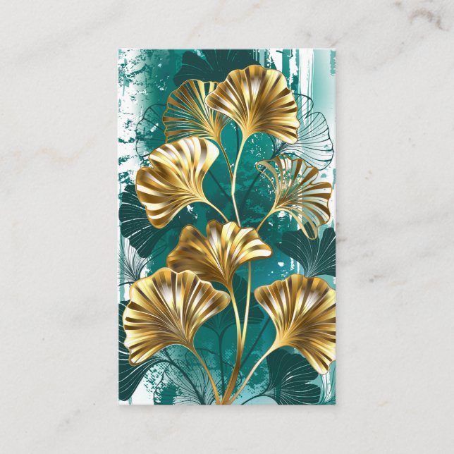 Carte De Visite Branche avec Feuilles d'or Ginko Biloba (Devant)