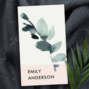 CARTE DE VISITE BRANCHE DE FOLIAGE EUCALYPTUS BLUSH PINK WATERCOLO