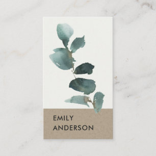 CARTE DE VISITE BRANCHE DE FOLIAGE EUCALYPTUS GREEN KRAFT WATERCOL