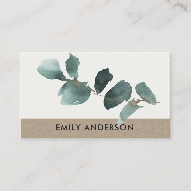CARTE DE VISITE BRANCHE DE FOLIAGE EUCALYPTUS GREEN KRAFT WATERCOL (Devant)