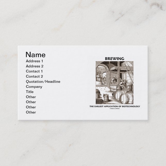 Carte De Visite Brassage de l'application la plus tôt de la (Devant)