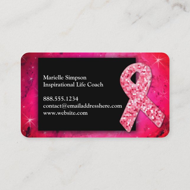 Carte De Visite BRCA Parties scintillant rose Cancer du sein Survi (Dos)
