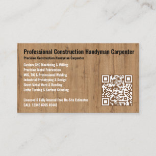 Carte De Visite Bricoleur professionnel de la construction Charpen