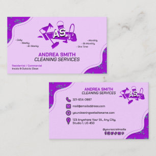 Carte De Visite Bright Girly Purple CleanServices Logo Cute