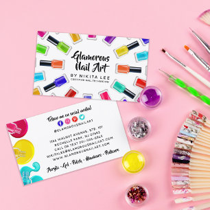 Carte De Visite Bright Rainbow Nail Art Tech Salon Social Media