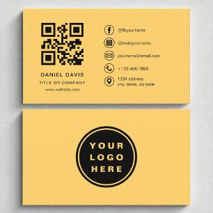 Carte De Visite Bright Yellow Professional Company Logo Code QR