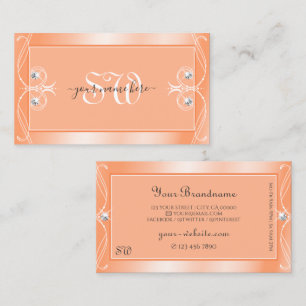 Carte De Visite Brillante Pêche Sparkling Diamonds Monogramme Orna