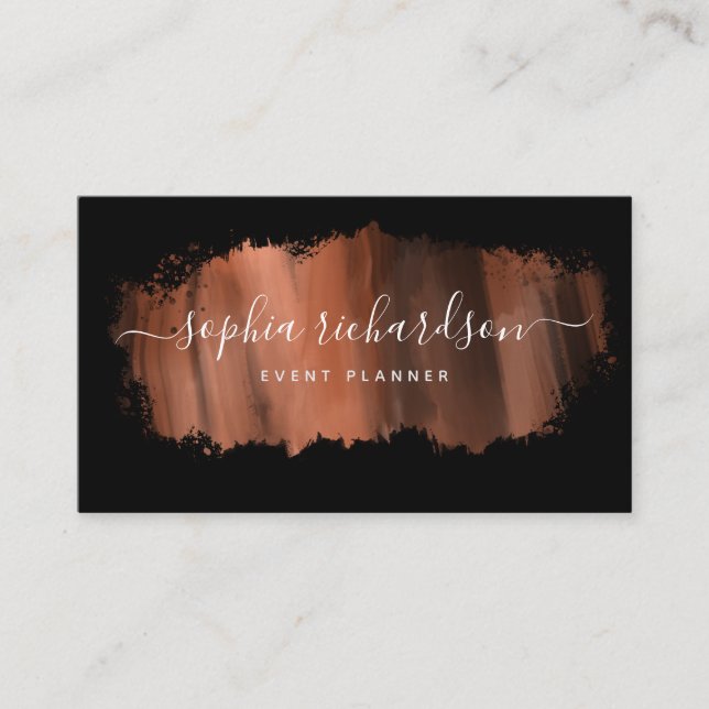 Carte De Visite Brise-brosse chic | Faux Rose Gold en noir (Devant)