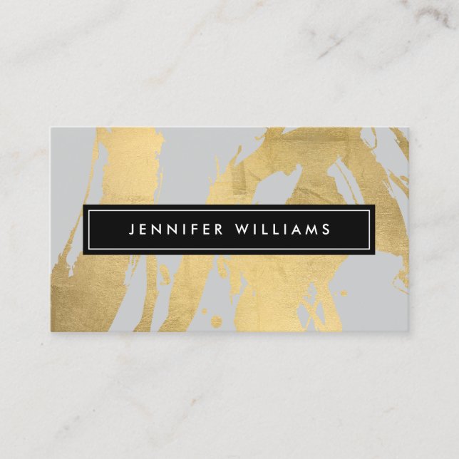 Carte De Visite Brochures Abstraites Faux Gold sur Grey III (Devant)