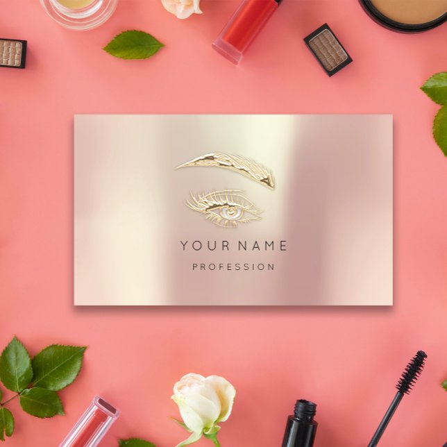 Carte De Visite Brochures professionnelles Rose de maquillage logo (Professional Lashes Brows Makeup Logo Gold Rose Business Card)