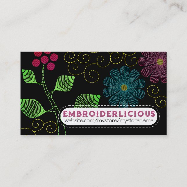 Carte De Visite Broderie de couleur personnalisée coutures fleurs (Devant)