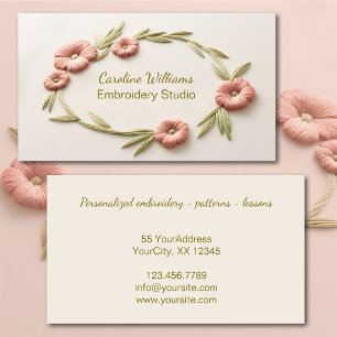 Carte De Visite Broderie florale verte rose