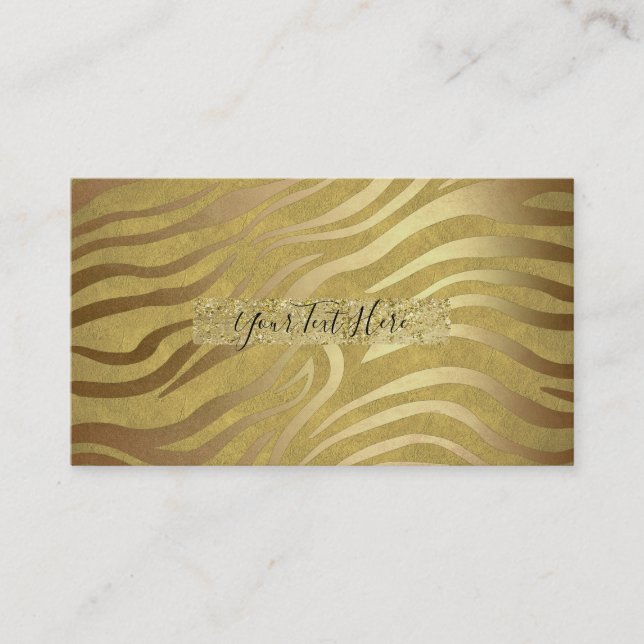 Carte De Visite Bronze d'or Zebra Print Jungle Safari Glam (Devant)