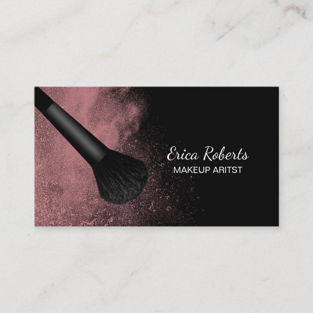 Carte De Visite Brosse à maquillage avec Poudre rose Salon moderne (Devant)