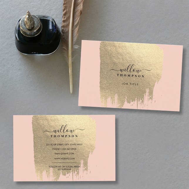 Carte De Visite Brosse à pinceau rose vif (Blush Pink Rose Gold Foil Brush Stroke Business Card)