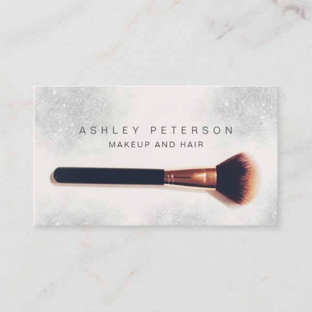 Carte De Visite Brosse de maquillage moderne photo parties scintil (Devant)