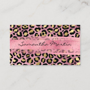Carte De Visite Brosse Leopard Pink et Gold Foil Spot