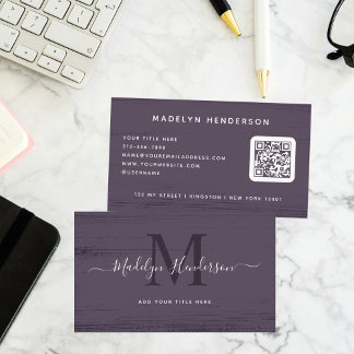 Carte De Visite Brosse violet d'aubergine moderne Trucs QR Code