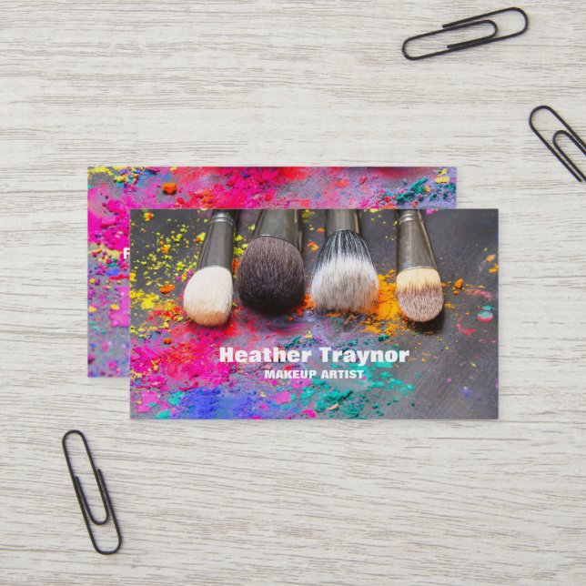 Carte De Visite Brosses à maquiller couleurs vives Cosmétiques (Devant/Arrière en situation)