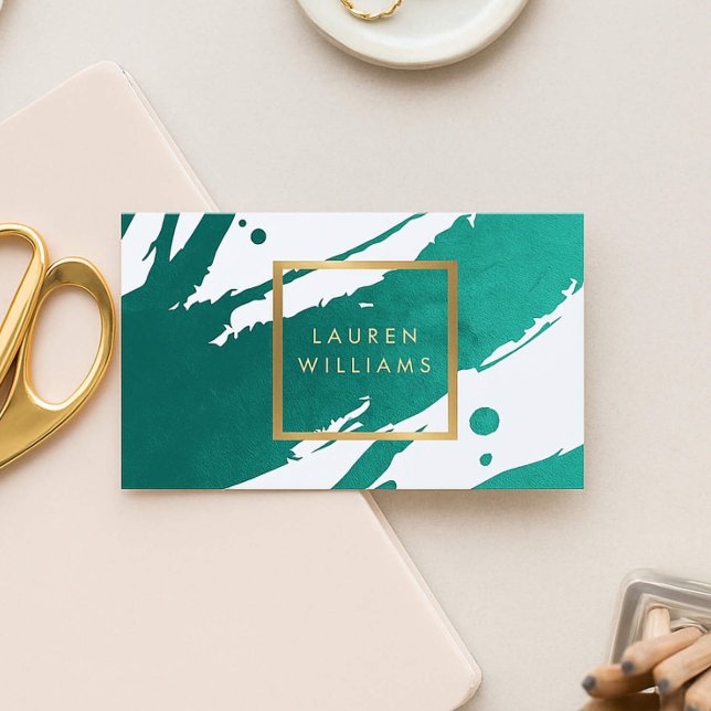 Carte De Visite Brosses Abstraites vert émeraude (Créateur téléchargé)