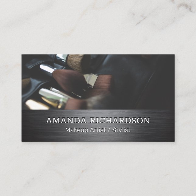Carte De Visite Brosses de maquillage | Argent métallique brossé (Devant)