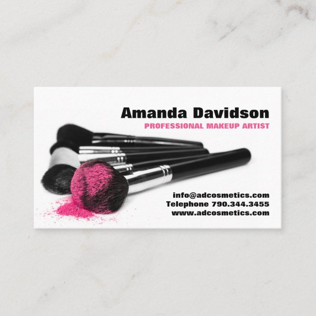Carte De Visite Brosses de maquillage avec poudre noire rose (Devant)