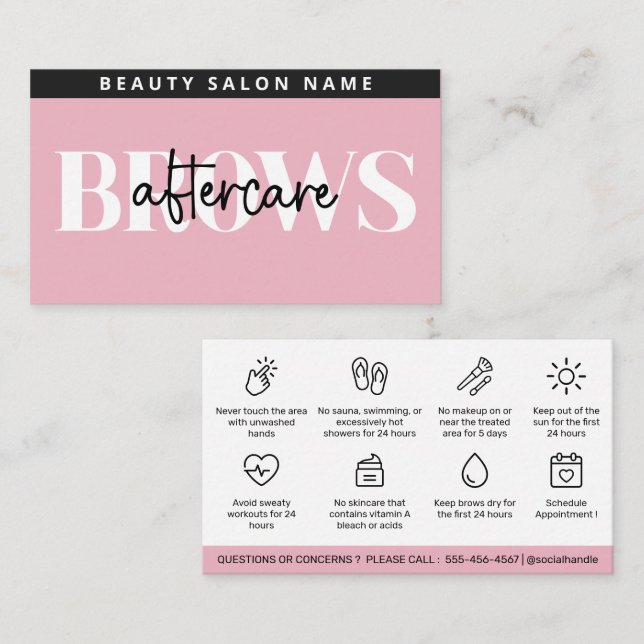 Carte De Visite Brosses roses modernes - Instructions de lancement (Devant / Derrière)