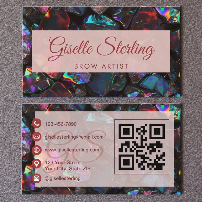Carte De Visite Brow Artiste Black Opal Gemstone QR Code (Créateur téléchargé)