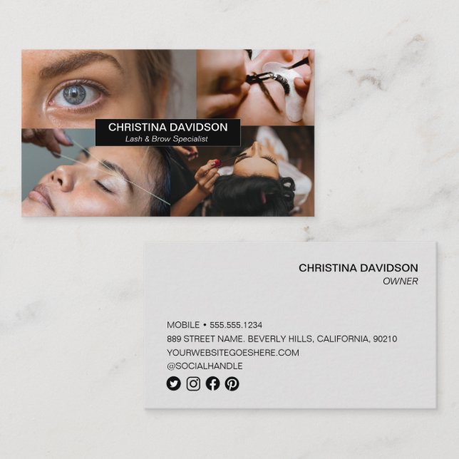 Carte De Visite Brow Beauty Salon Chic Personnalisé Photos (Devant / Derrière)