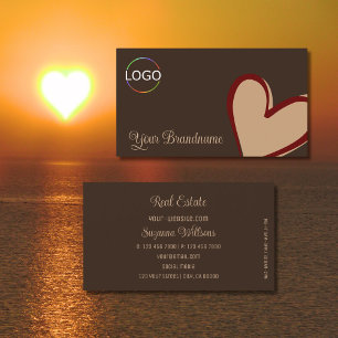 Carte De Visite Brown avec le magnifique coeur rouge beige et logo