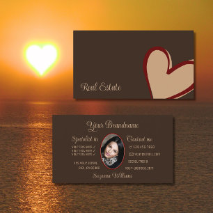 Carte De Visite Brown beau coeur beige rouge moderne avec photo