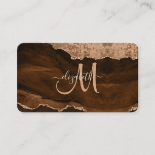 Carte De Visite Brown chic Rose Gold Parties scintillant Agate Per
